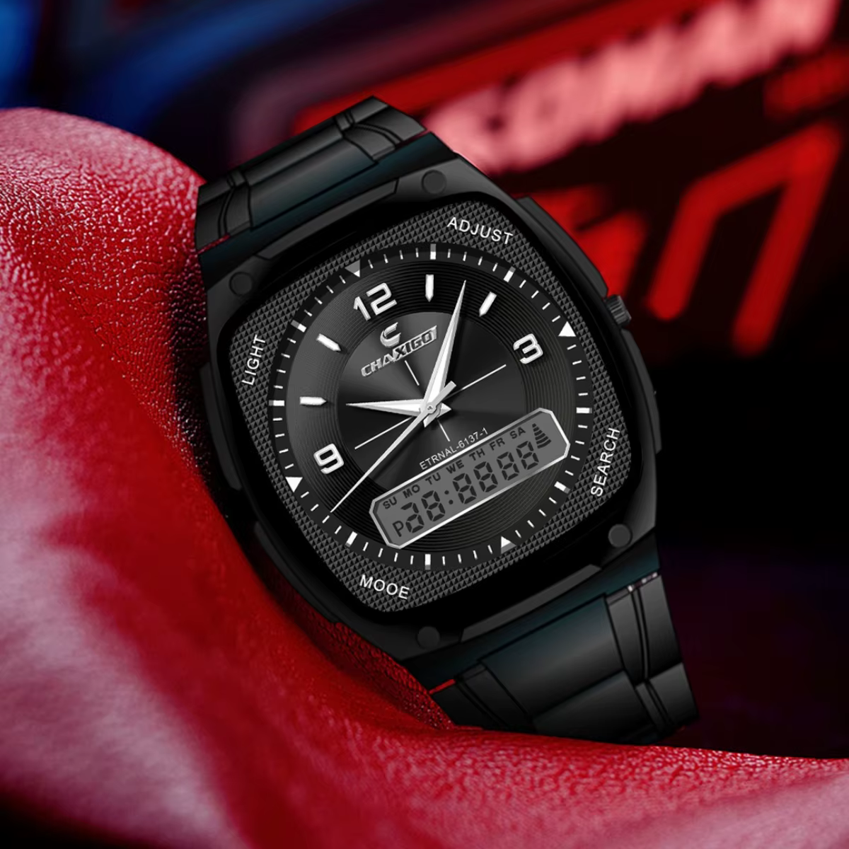 CHAXIGO 6137 mode montre pour hommes lumineux étanche calendrier réveil multi fonctionnel montres