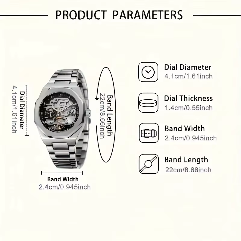 Montre mécanique automatique de luxe pour homme, design hexagonal unique et élégant, bracelet en acier inoxydable, cadeau idéal pour lui, montre de luxe pour homme |   Bracelet à la mode |   Cadran tr