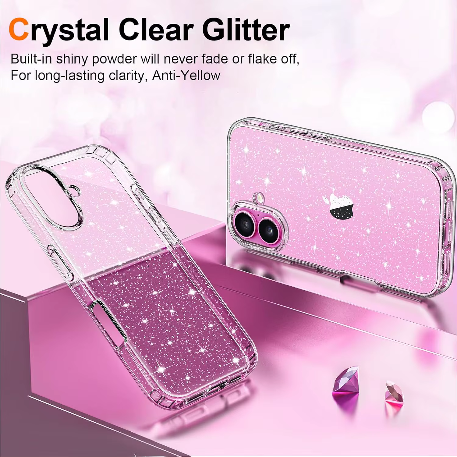 Coque transparente à paillettes pour iPhone 17 Air 16 E Pro Max 16e 15 Plus 14 13 Mini 12 11 SE 2022 2020, accessoires de couverture de téléphone pour femmes et filles