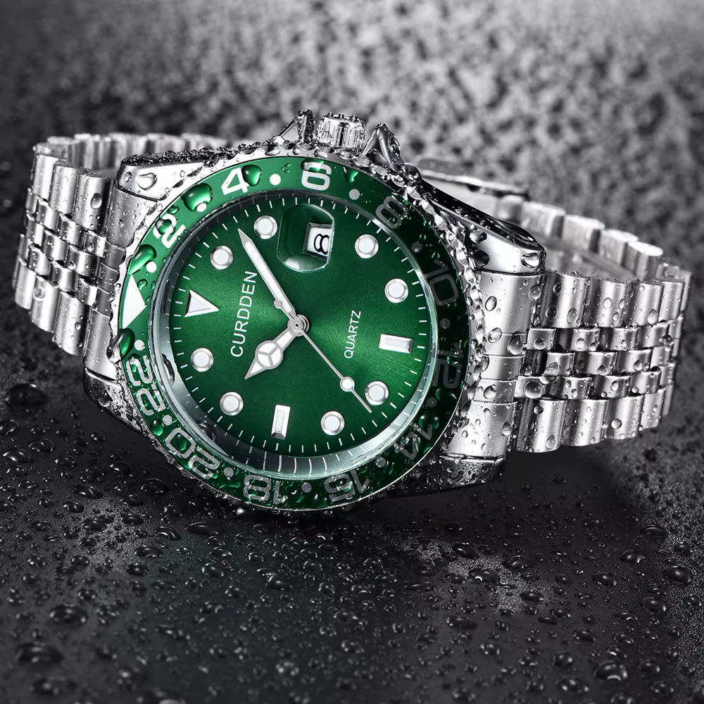 Femmes grande marque véritable CURDDEN 6582 montres dame décontracté entièrement en acier inoxydable bande Date Quartz montre-bracelet vert Montre Homme