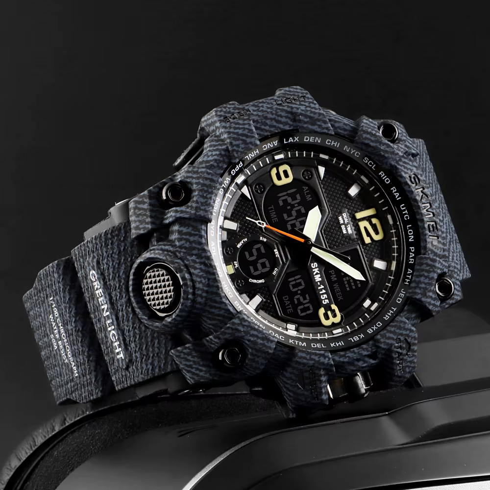 SKMEI 1155B 5Bar étanche double affichage montres Relogio Masculino montre Sport hommes militaire