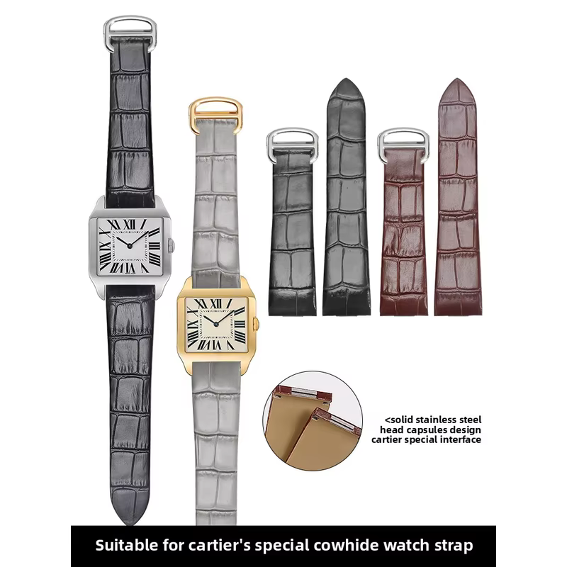 Bracelet de montre en cuir véritable pour Cartier Santos W2007051 W2006951