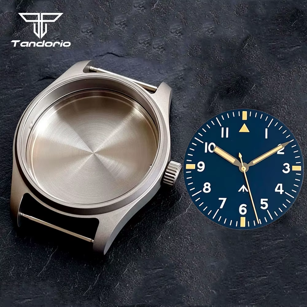 Boîtier de montre anti-allergie en titane de 39mm + cadran noir/bleu de 33.5mm