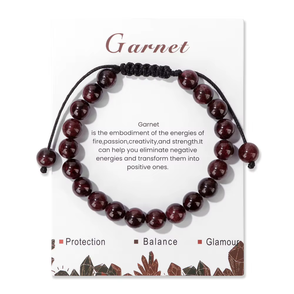 Bracelets de perles de grenat rouge naturel pour femmes et hommes, puce irrégulière, gravier, pierres de quartz rondes, avec carte, bijoux