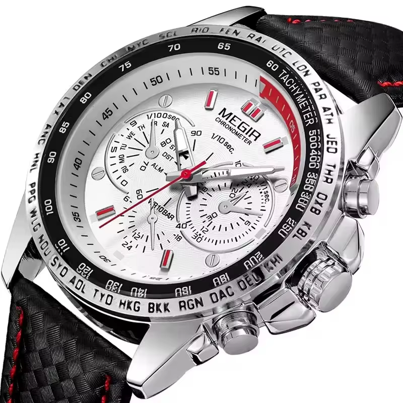 Montre à quartz pour homme MEGIR 1010 avec bracelet en cuir