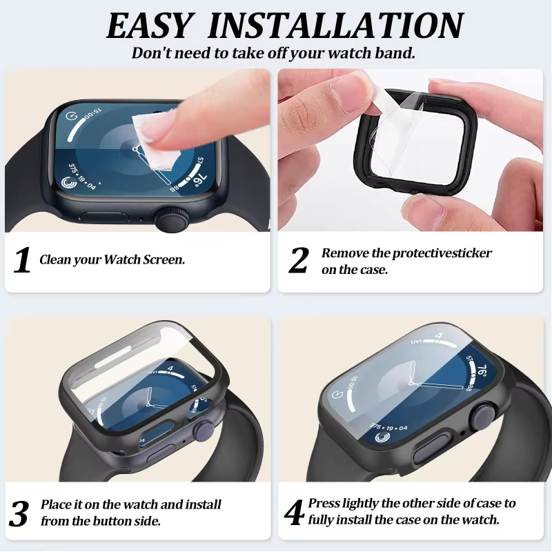 Verre trempé + étui pour Apple Watch 38-40mm 41mm 42mm 44mm 45mm 46mm