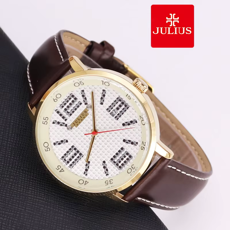 Montre à quartz en cuir véritable pour homme