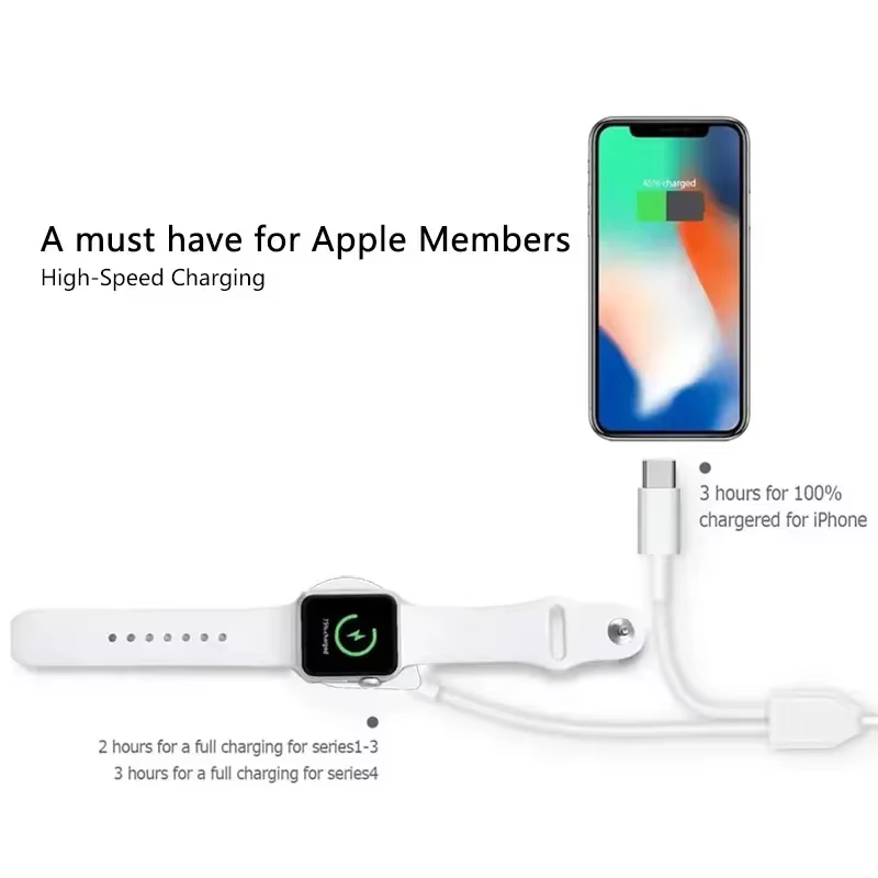 Câble USB C 3 en 2 pour Apple Watch