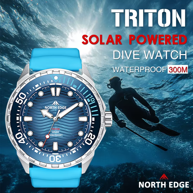 2025 nouveau NORTH EDGE TRITON montre de plongée à énergie solaire hommes montres à Quartz de luxe