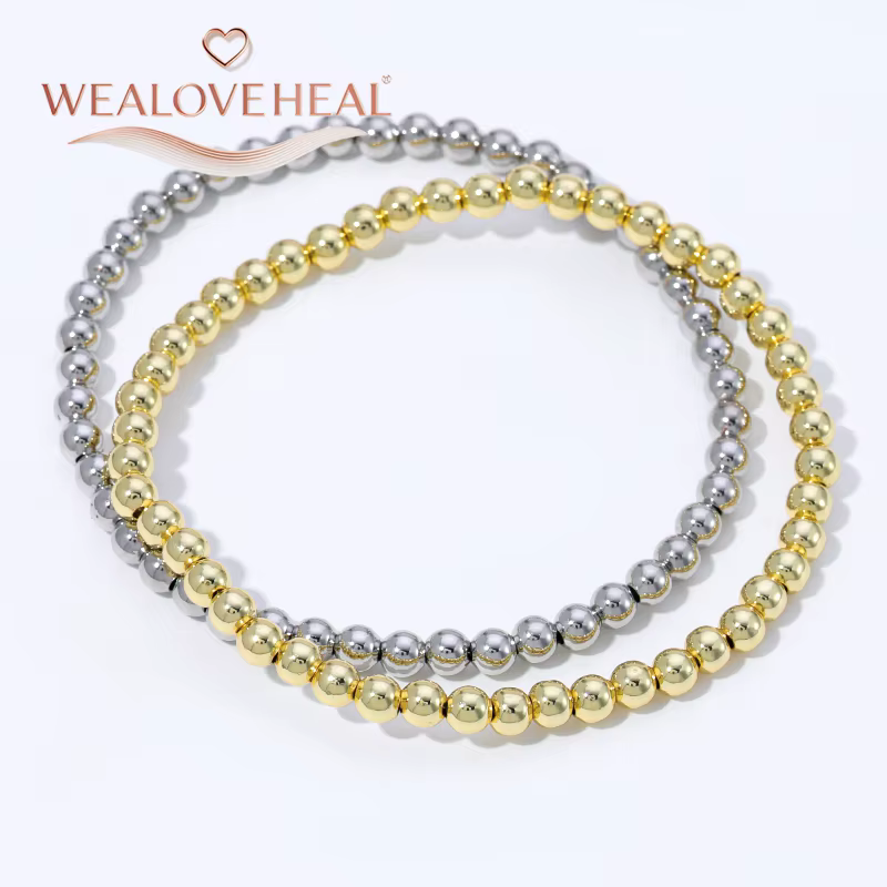 Bracelet extensible classique en laiton plaqué or 18 carats avec perles rondes, bracelet élastique lisse et délicat, style unisexe, bijou de main simple