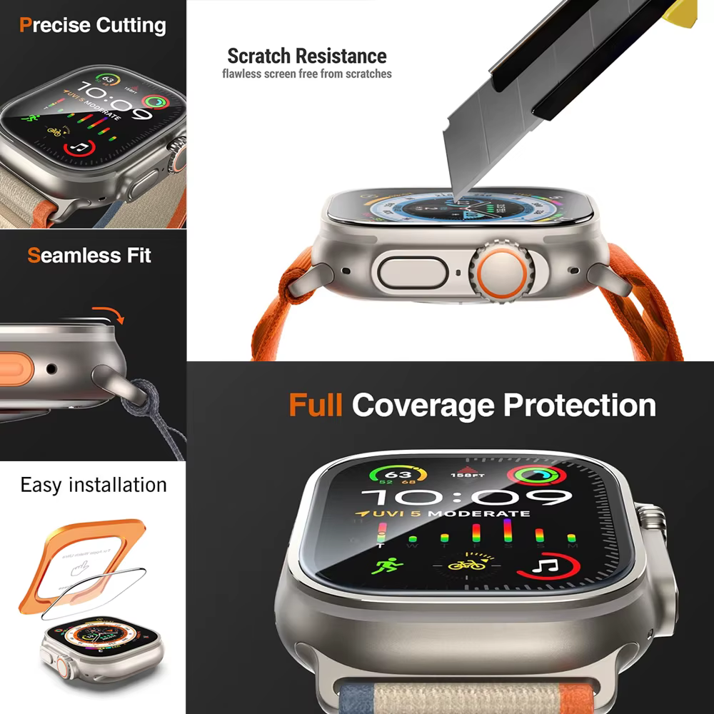 Verre trempé pour Apple Watch Ultra 1/2/3 49mm avec outil d'alignement protecteur d'écran pour iWatch