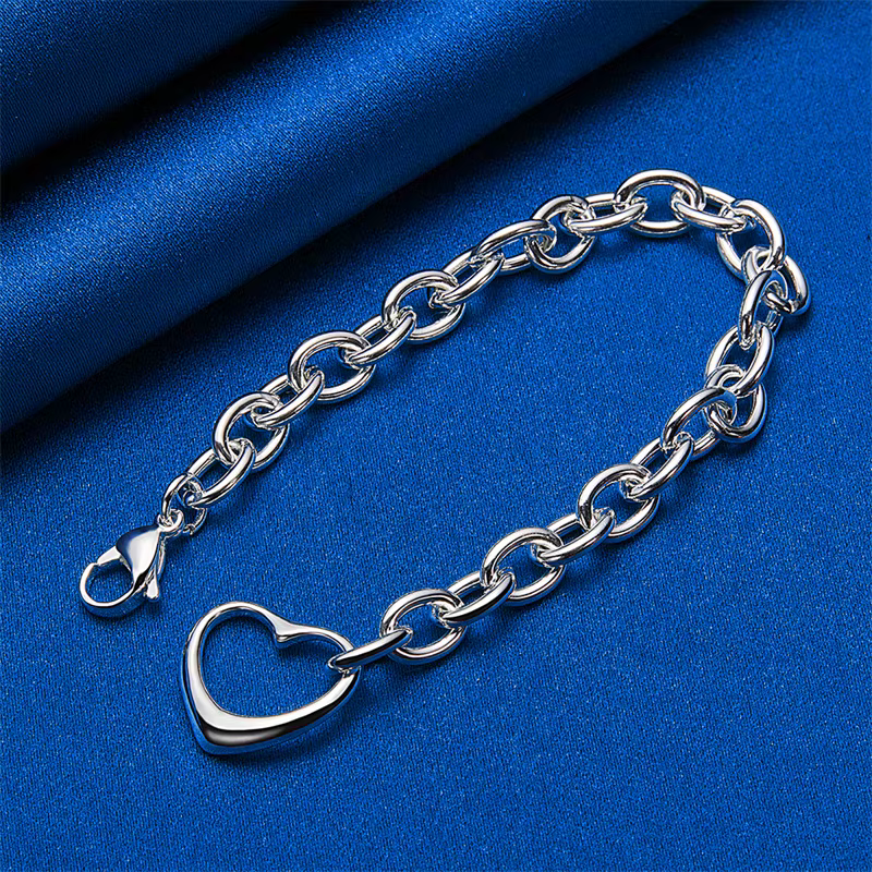 Bracelet minimaliste en forme de cœur en argent sterling 925 de 8 pouces pour les fêtes féminines, les mariages élégants, les accessoires de bijouterie