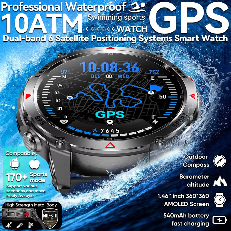 T-rex 3 Pro militaire Grade AGPS montre intelligente 10ATM étanche double bande GNSS boussole altimètre AMOLED natation