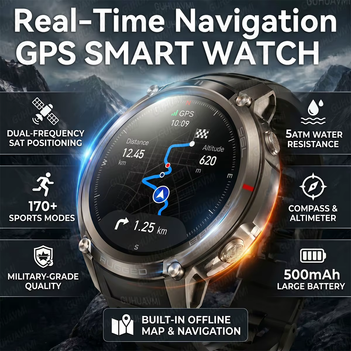 Nouvelle Montre Connectée GPS Robuste 2026 avec Écran Tactile AMOLED HD 1