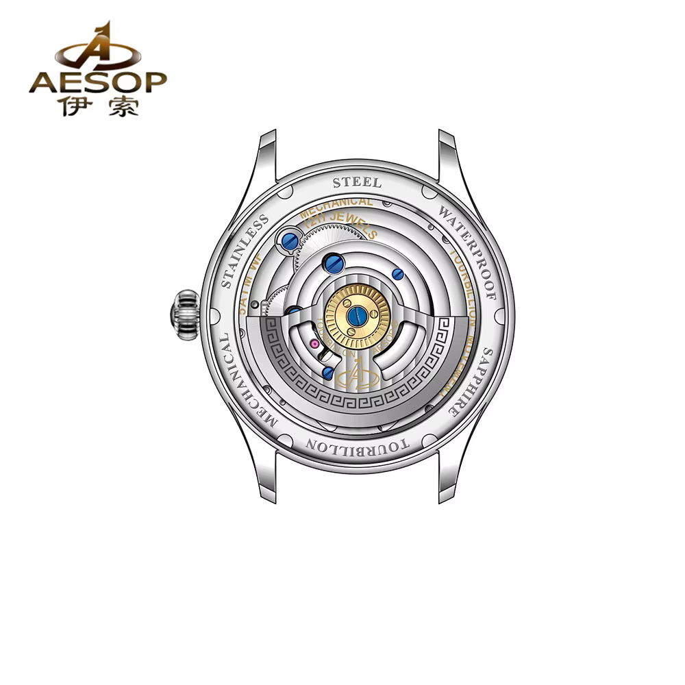 AESOP Tourbillon automatique montres mécaniques édition limitée hommes mouvement à remontage manuel montres-bracelets en cuir/acier inoxydable