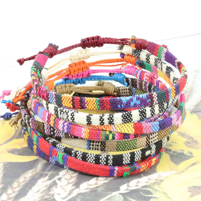 Bracelets de cheville en tissu tissé pour femmes et hommes, corde tressée à la main, nœud de plage, tissage ethnique Boho, breloque réglable