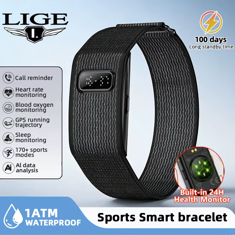 Nouvelle montre connectée numérique LIGE pour homme avec moniteur de fréquence cardiaque 24h/24