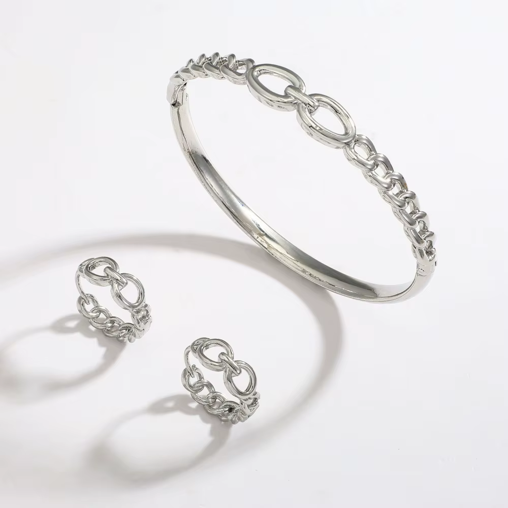 Ensemble de bracelet et bague en alliage plaqué or de luxe pour femmes, bijoux de mode exquis