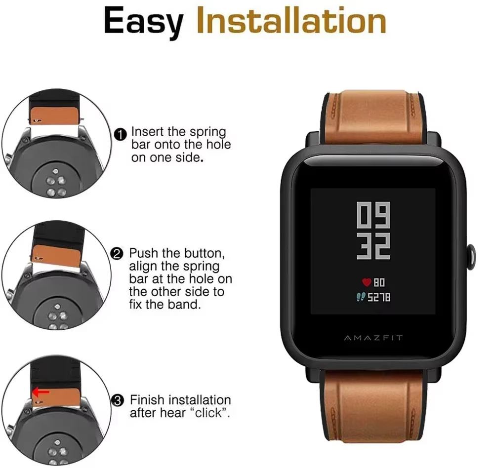 Bracelet de montre en cuir et Silicone
