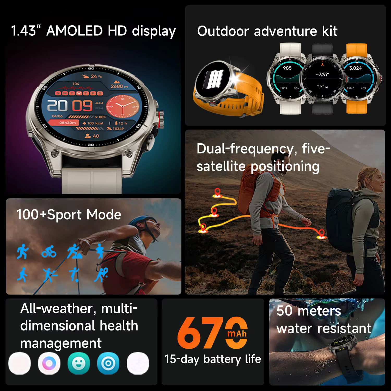 2025 nouvelle montre intelligente GPS pour Sports de plein air Smartwatch boussole altimètre barométrique 10ATM IP69K étanche AMOLED Bracelet pour hommes