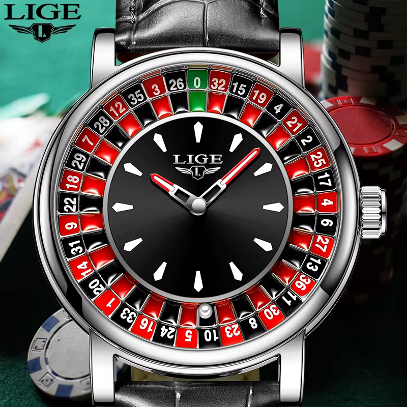 Lige nouvelles montres pour hommes en vedette étanche lumineux montre-bracelet à quartz cadran Las Vegas Roulette Table