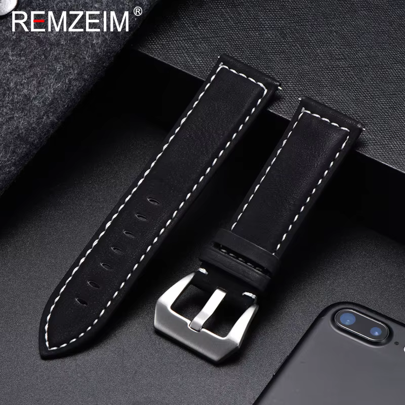 Bracelet de montre en cuir véritable pour hommes et femmes