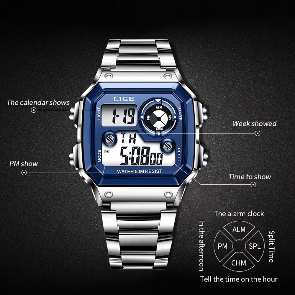 Montre numérique militaire étanche pour homme