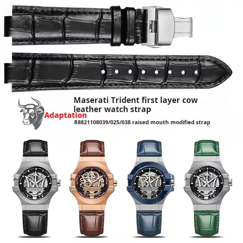 21mm 24mm bande bleue convexe pour Bracelet de montre en cuir Maserati hommes R882110025 R8821108039 Trident