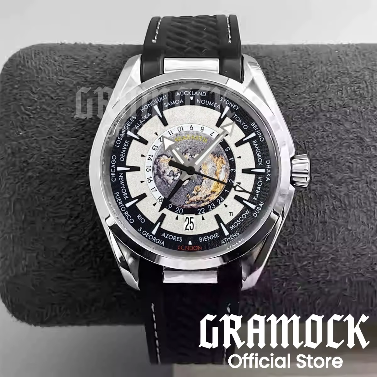 Gramock 40mm heure mondiale GMT Zone carte hommes 6 heures Date montre automatique NH34A mécanique plongée montre-bracelet en acier/caoutchouc bracelet