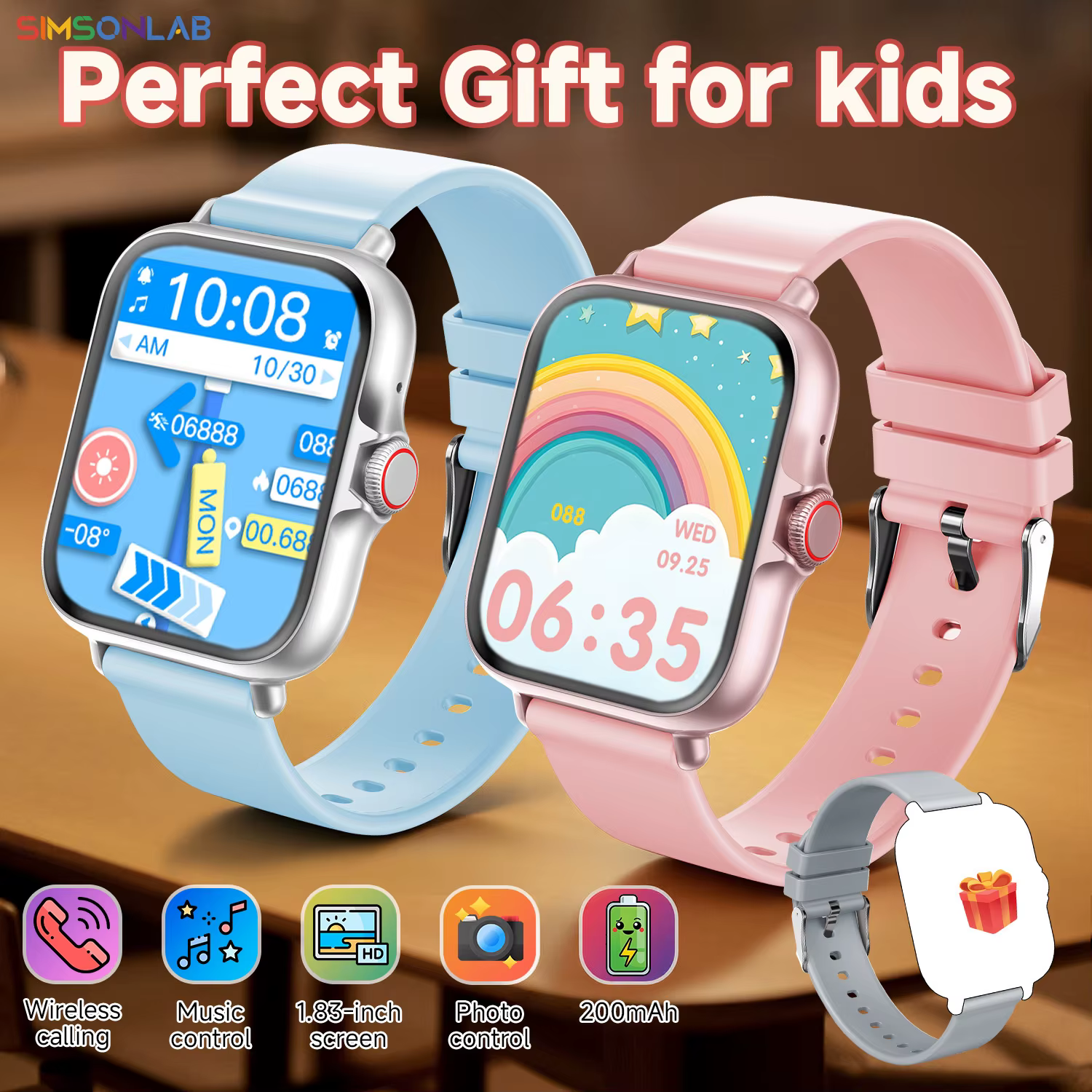 Nouvelle Montre Connectée Enfant 2026 1.83'' HD Appel Bluetooth Partenaire d'Étude Lecteur de Musique Multilingue Mini Jeux Calculatrice Cadeau d'Anniversaire