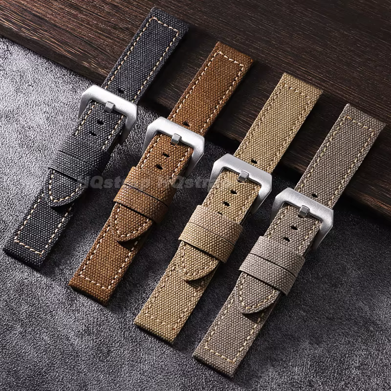 Bracelet de montre vintage en toile respirante 20mm 22mm 24mm