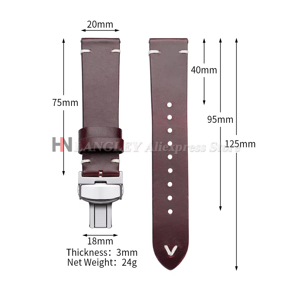 Bracelet en cuir huilé vintage 18mm 20mm 22mm pour montres Seiko et Omega