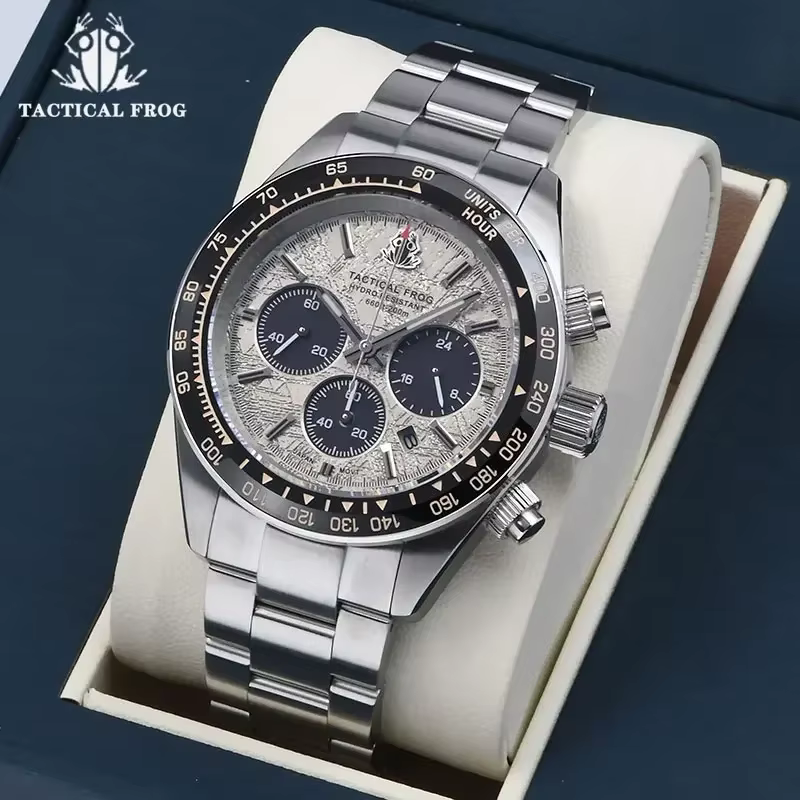 Tactique grenouille V2 chronographe solaire montre à Quartz saphir cristal miroir lunette en céramique 200M étanche