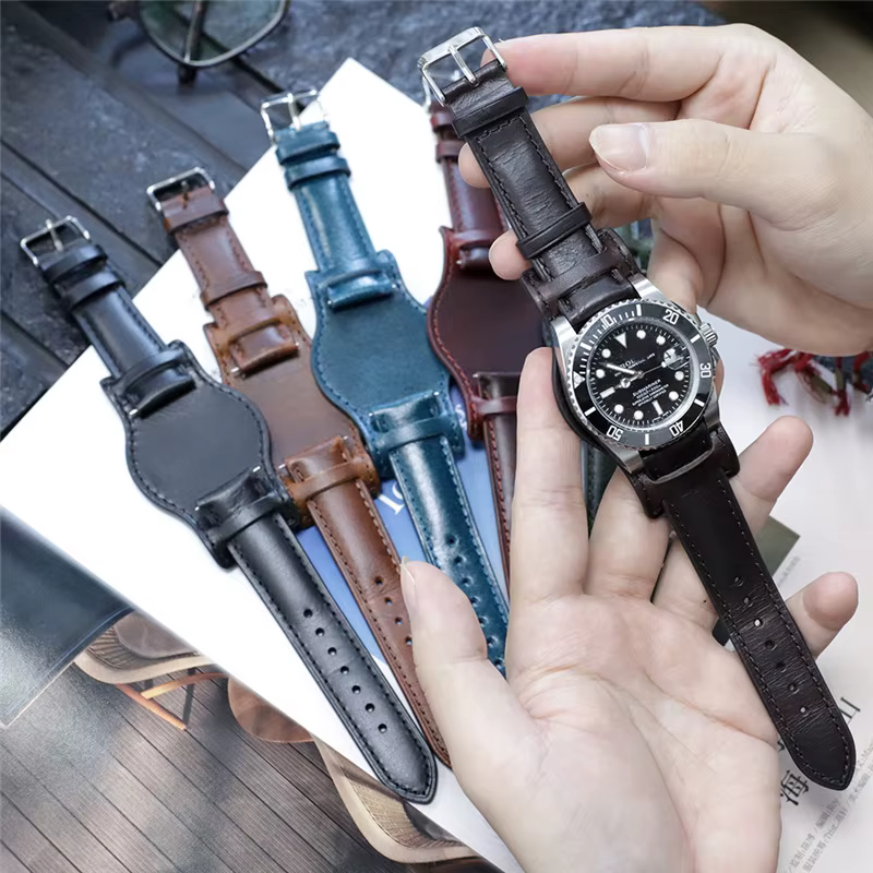 Bracelet de montre en cuir véritable pour homme