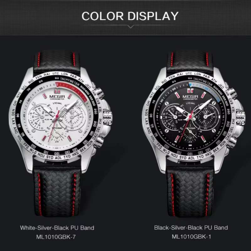 Montre à quartz pour homme MEGIR 1010 avec bracelet en cuir