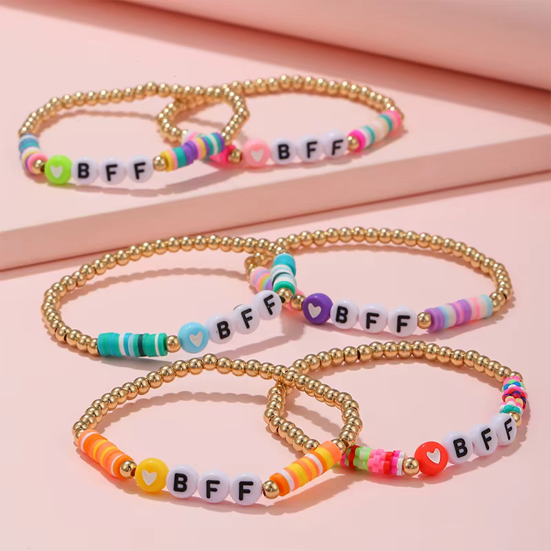 6 pièces/ensemble fait à la main BFF lettre coeur perles Bracelet extensible pour filles femmes amitié fête anniversaire bijoux cadeau