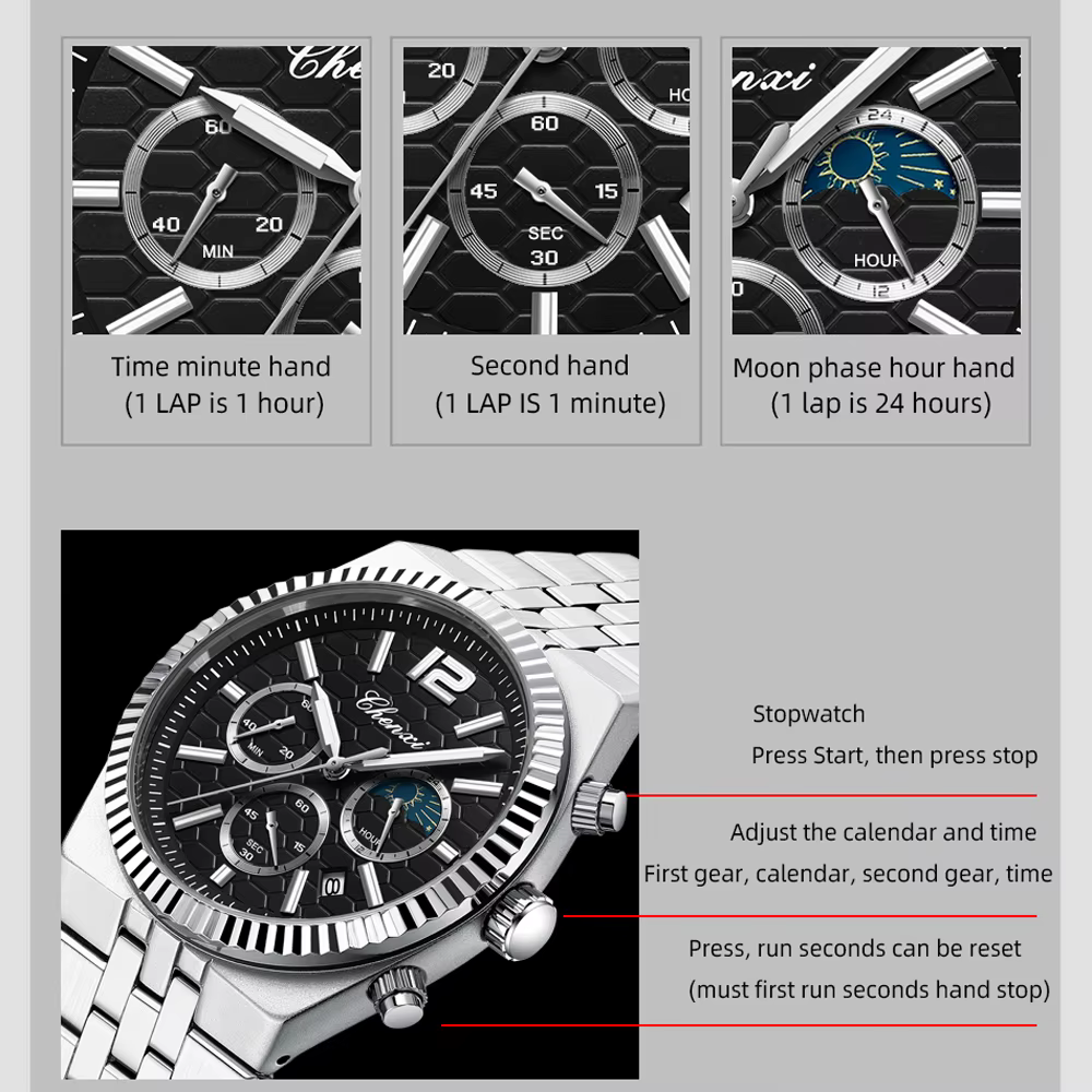 CHENXI Original hommes montre à Quartz étanche affaires chronographe homme montre-bracelet lumineux mode bracelet en