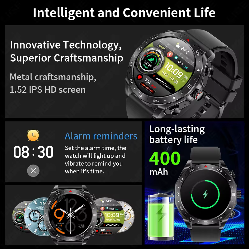 Montre intelligente étanche avec écouteurs pour hommes et femmes
