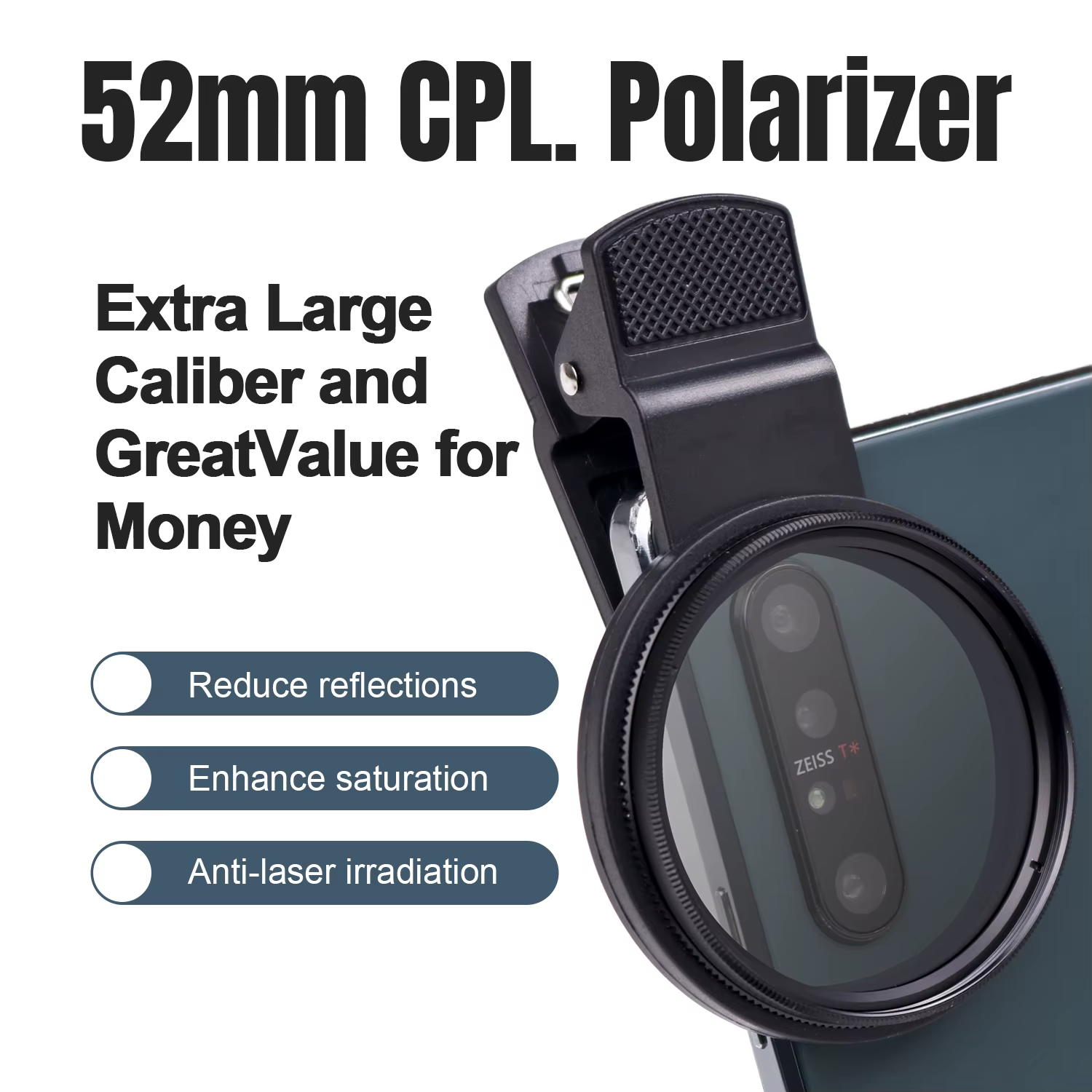 Accessoires de photographie pour tatouages, filtre CPL à clipser de 52 mm, réduit les reflets de l'appareil photo, polariseur pour objectif d'appareil photo de téléphone, accessoires pour tatouages