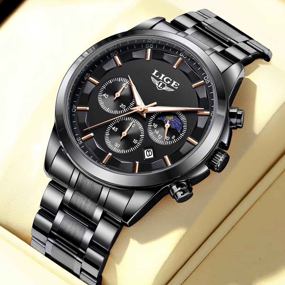 LIGE montres d'affaires hommes Top marque de luxe montre-bracelet à Quartz 3Bar étanche chronographe montre lumineuse pour Gentleman cadeau + boîte