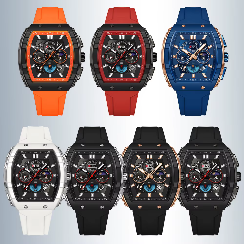 OFNS mode montres à Quartz pour homme lumineux étanche chronographe calendrier bracelet en Silicone en plein air de luxe sport hommes montre