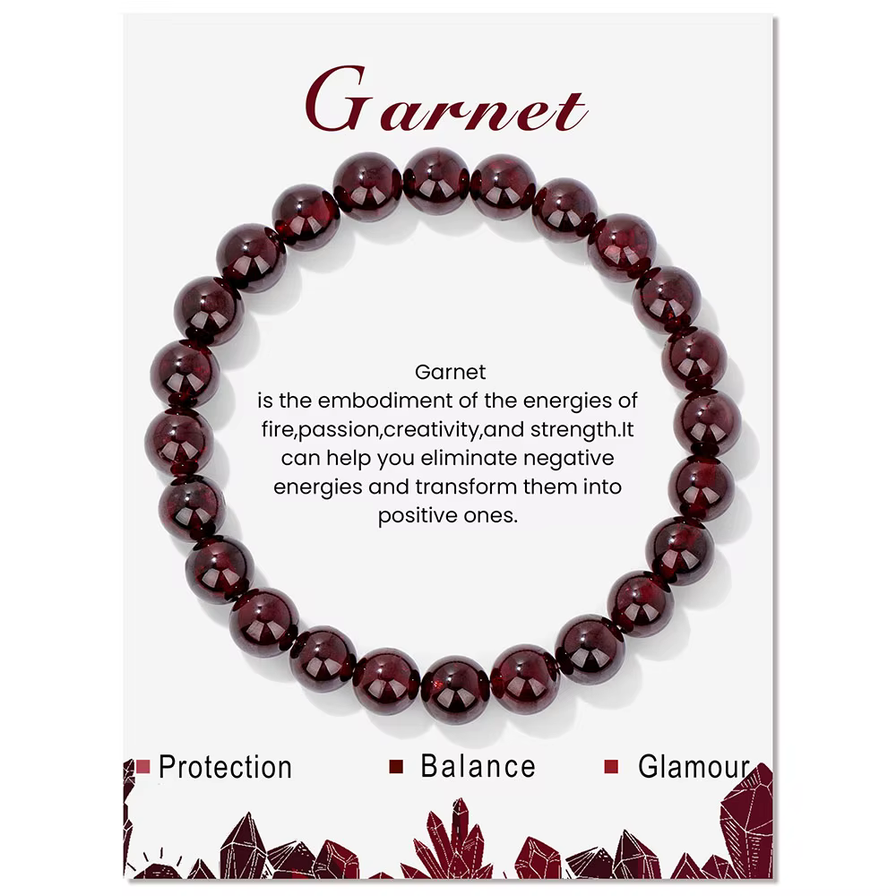 Bracelets de perles de grenat rouge naturel pour femmes et hommes, puce irrégulière, gravier, pierres de quartz rondes, avec carte, bijoux