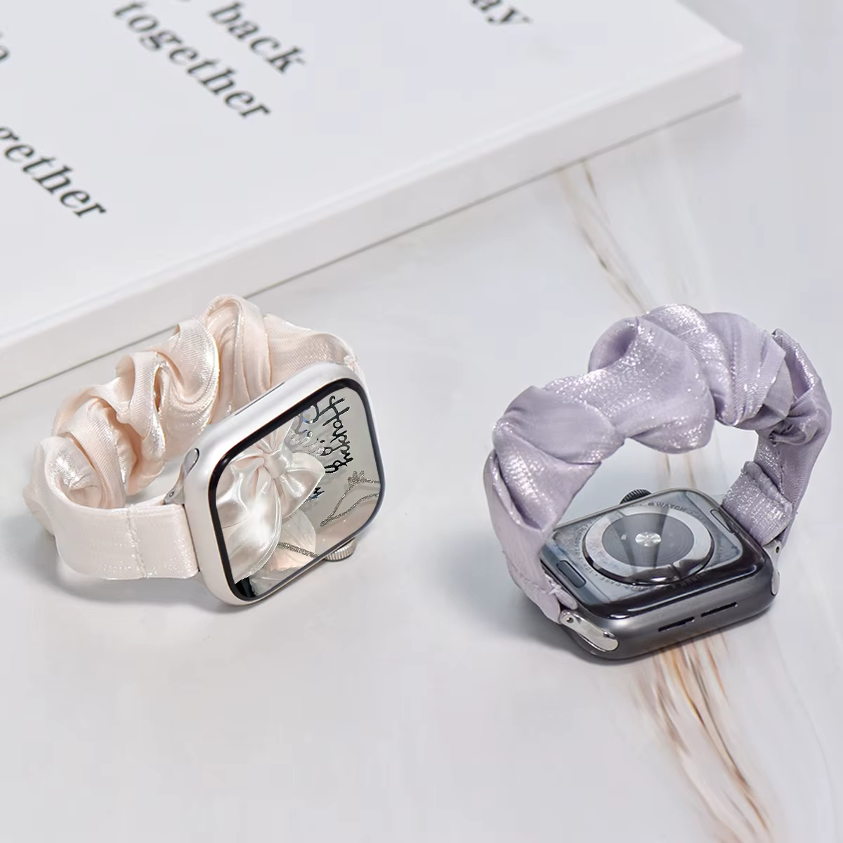 Bracelet chouchou élastique en soie glacée pour Apple Watch S10/11 42/46mm 7 8 9 45/41mm 6 5 4