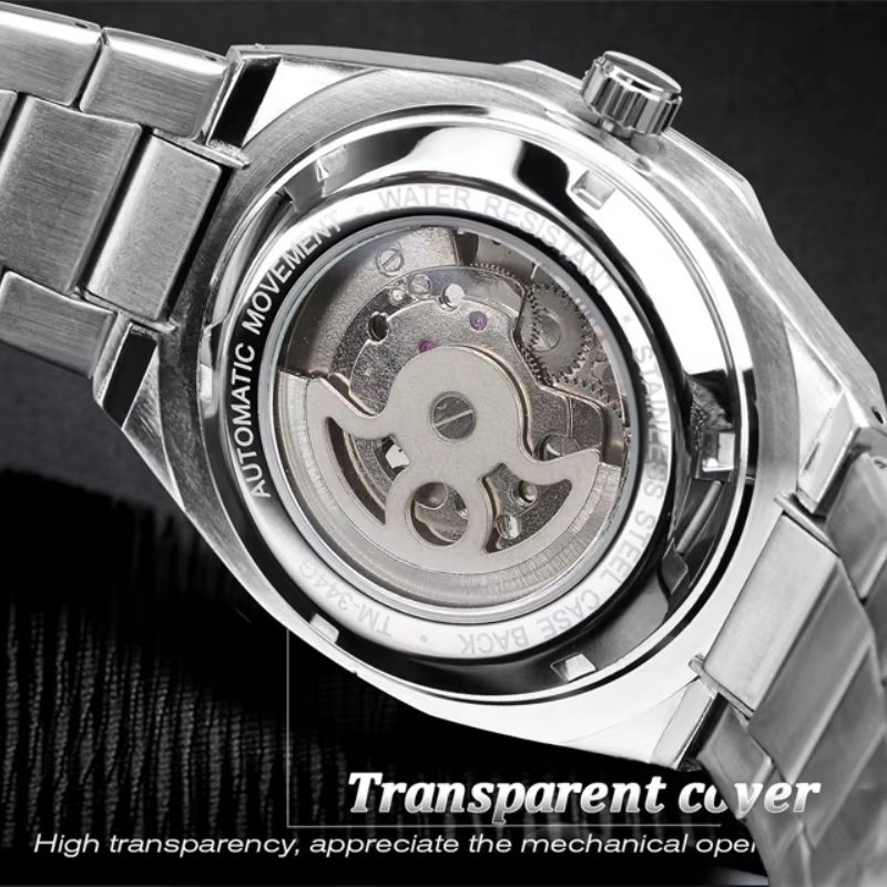 Montre mécanique automatique de luxe pour homme, design hexagonal unique et élégant, bracelet en acier inoxydable, cadeau idéal pour lui, montre de luxe pour homme |   Bracelet à la mode |   Cadran tr