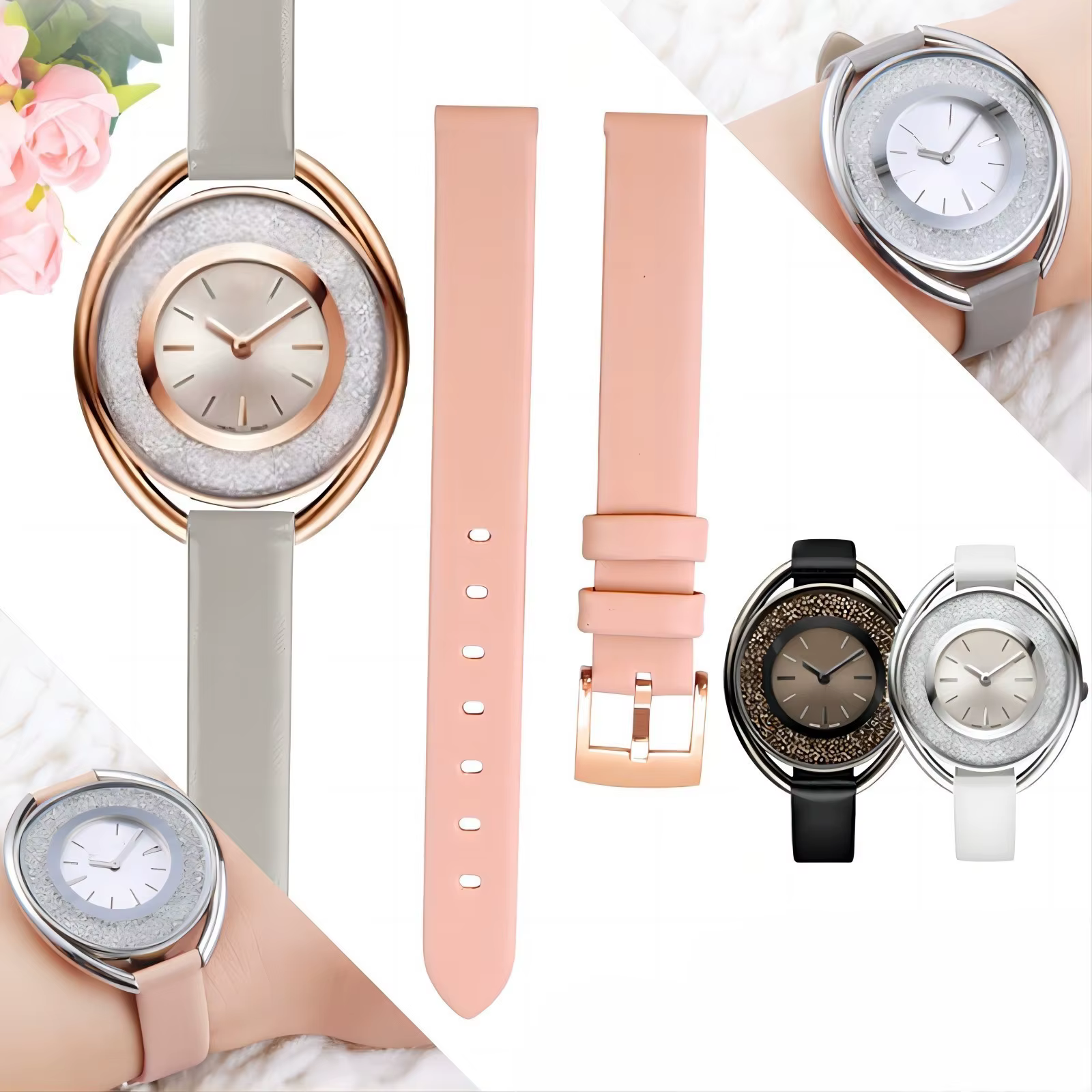 Bracelet de montre en cuir de vache souple pour femmes Swarovski 5158517 / 5158544 / 5158972 Broche
