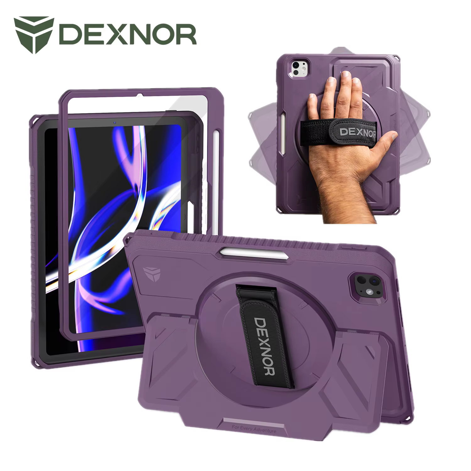 Pour iPad Pro 11" Étui M5 /M4 Support de boîtier avec 360 ° Dragonne rotative, protecteur d'écran et porte-crayons, housse pare-chocs antichoc