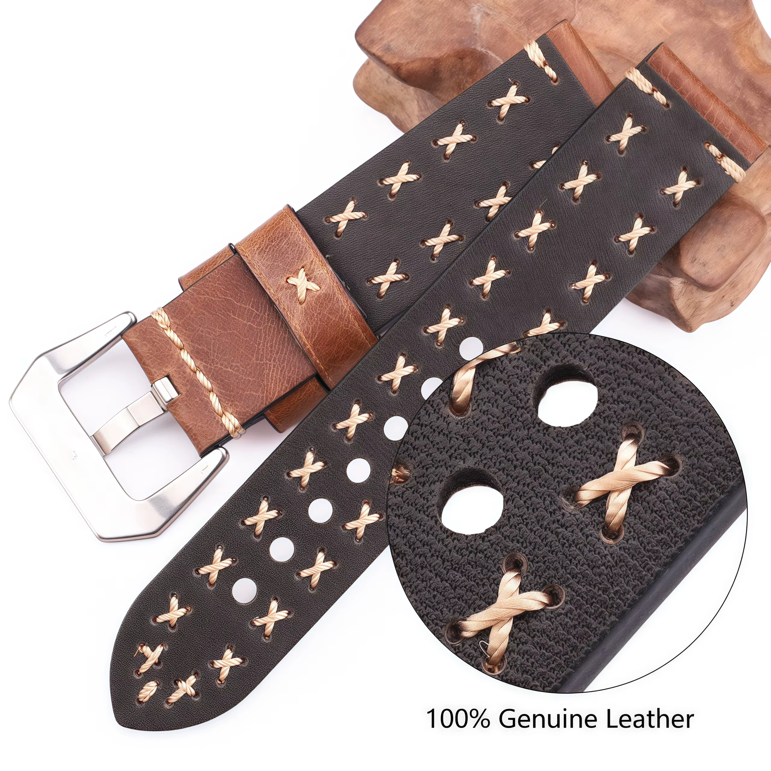 Bracelet de montre en cuir véritable épais