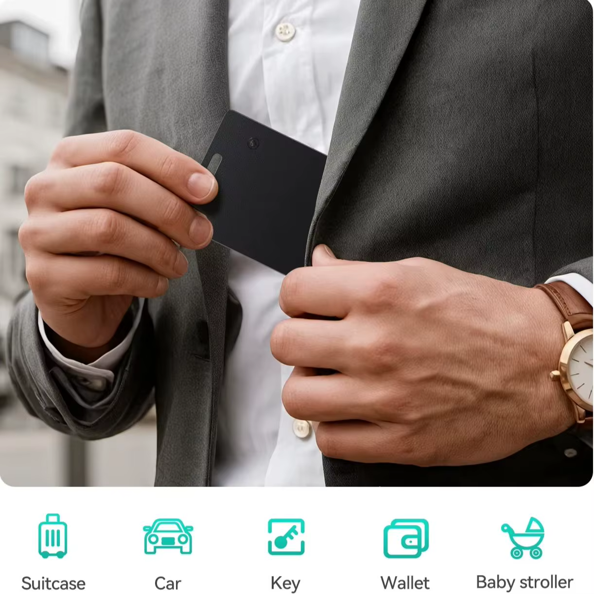 Carte de suivi de localisation pour portefeuille avec recharge sans fil Android - Localisateur GPS étanche compatible avec l'application Google Find My