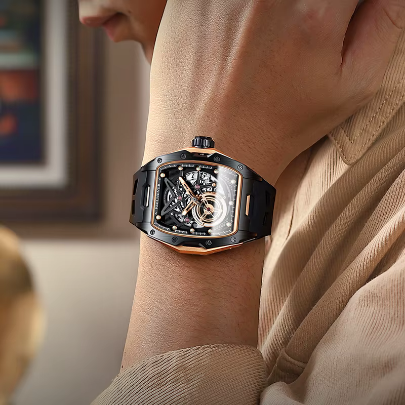 2025 FEELENEVER Design hommes montre automatique squelette mécanique montre-bracelet boîte en acier inoxydable saphir