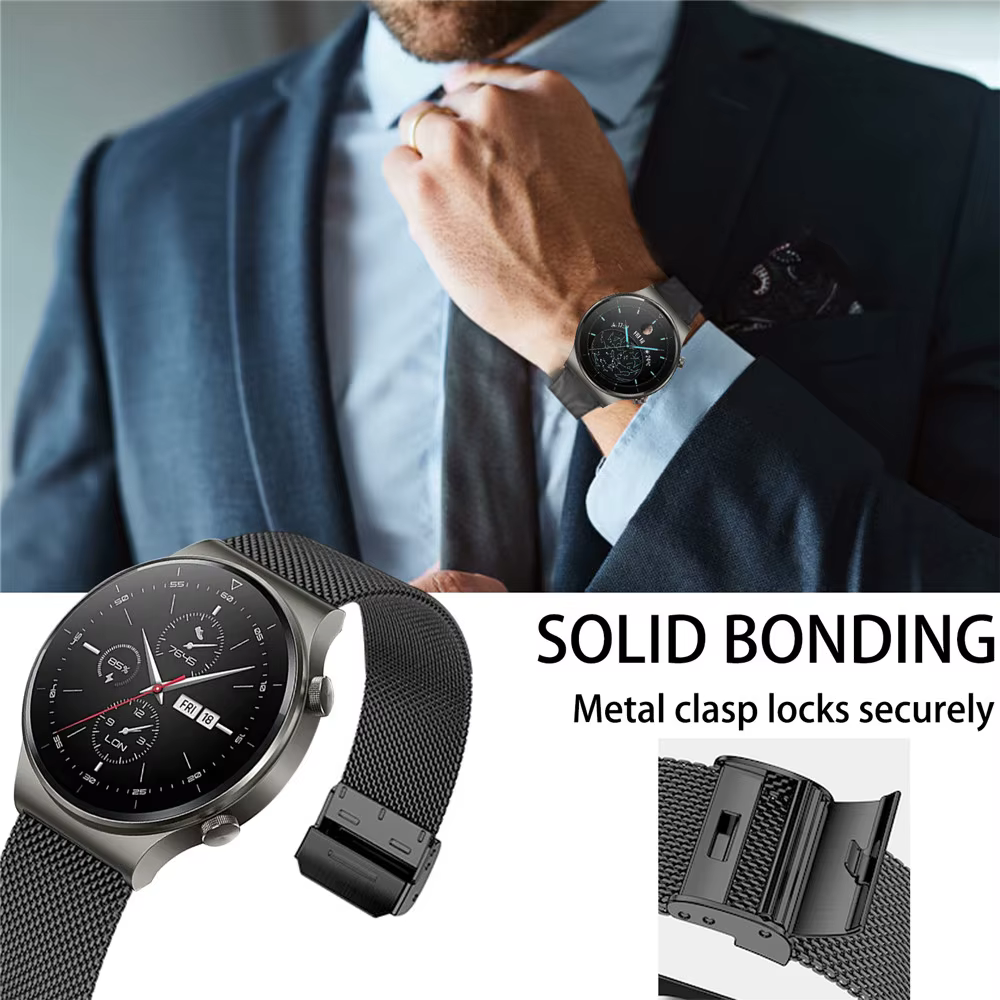 Bandes métalliques pour Honor Watch 4, bracelet respirant en maille d'acier inoxydable
